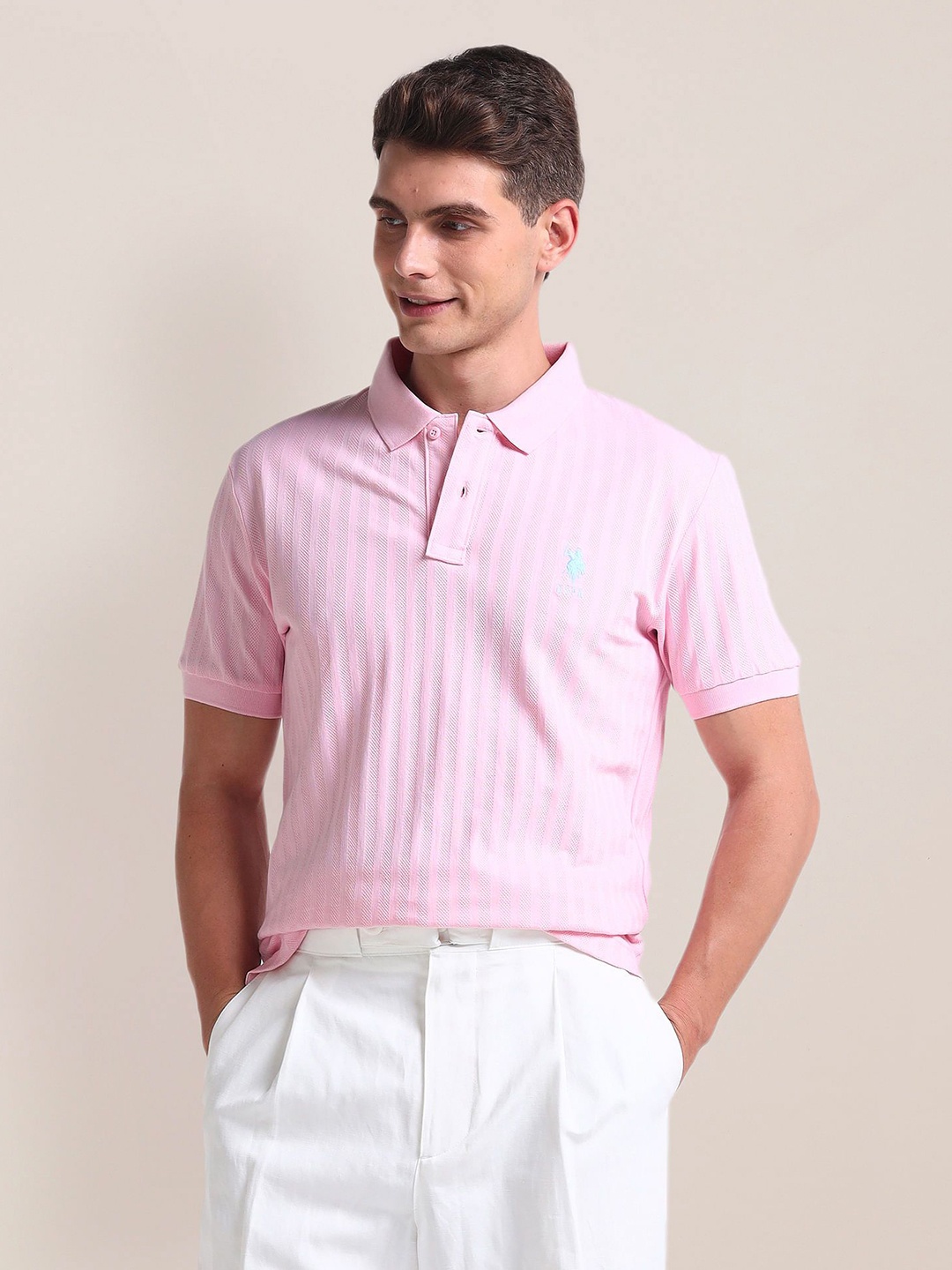

U.S. Polo Assn. Men Polo Collar Slim Fit T-shirt, Pink