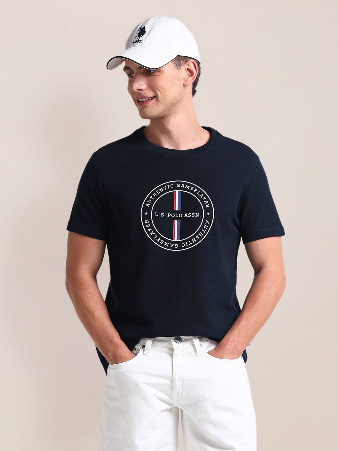 

U.S. Polo Assn. Men Typography Printed Pockets Slim Fit T-shirt, Blue