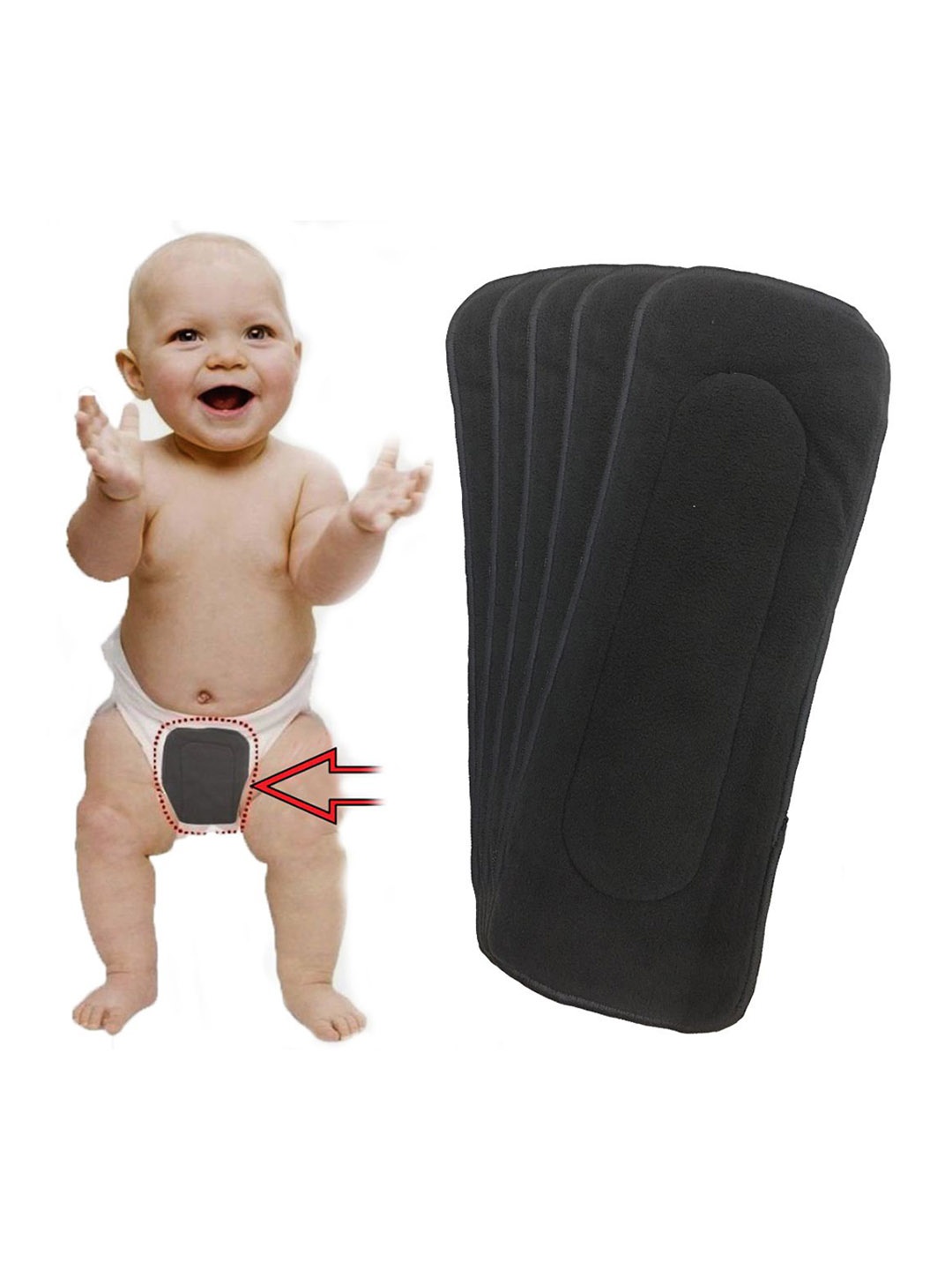 

Babymoon Set Of 5 Reusable Cloth Diaper Insert, Grey