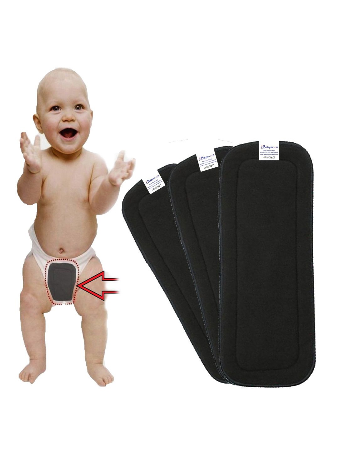 Babymoon Set Of 3 Reusable Cloth Diaper Insert, Grey