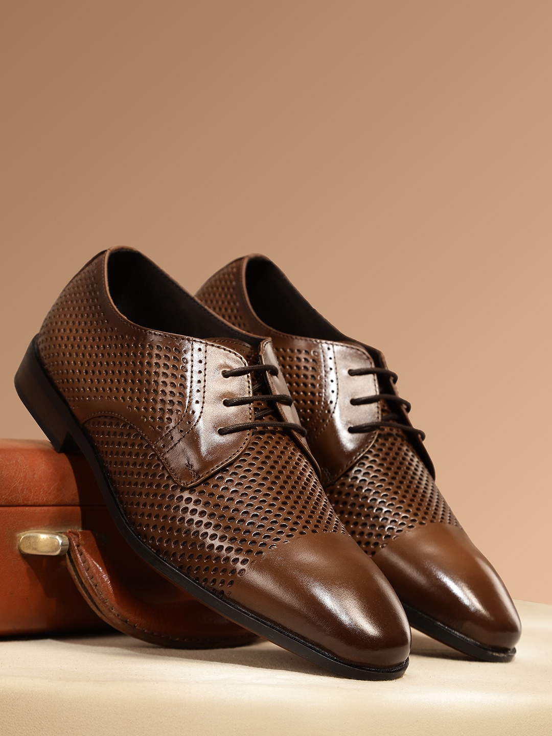 

House of Pataudi Men Perforated Detailing Formal Derbys, Brown