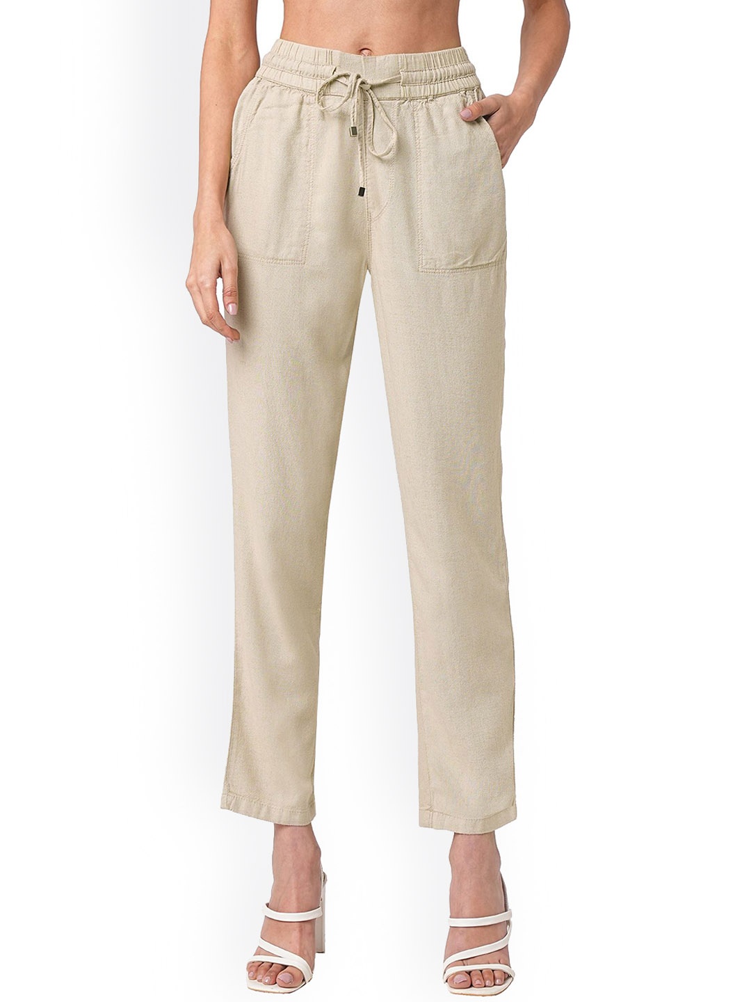 

Kraus Jeans Women Loose Fit High-Rise Trousers, Beige