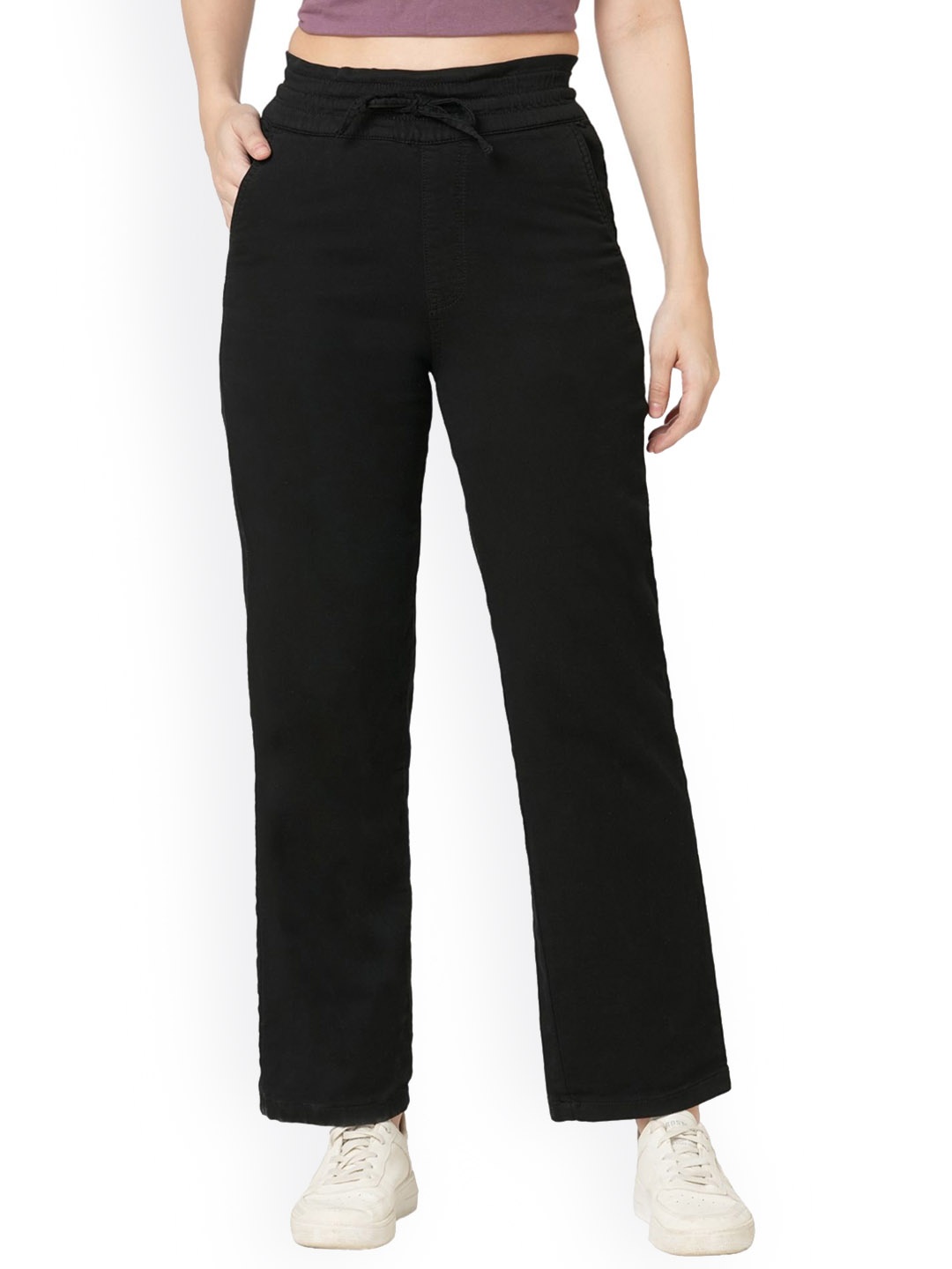 

Kraus Jeans Women Loose Fit High-Rise Trousers, Black