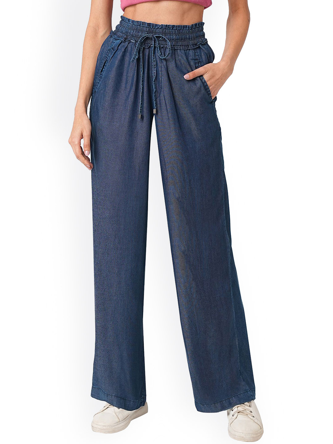 

Kraus Jeans Women Loose Fit High-Rise Pleated Trousers, Blue