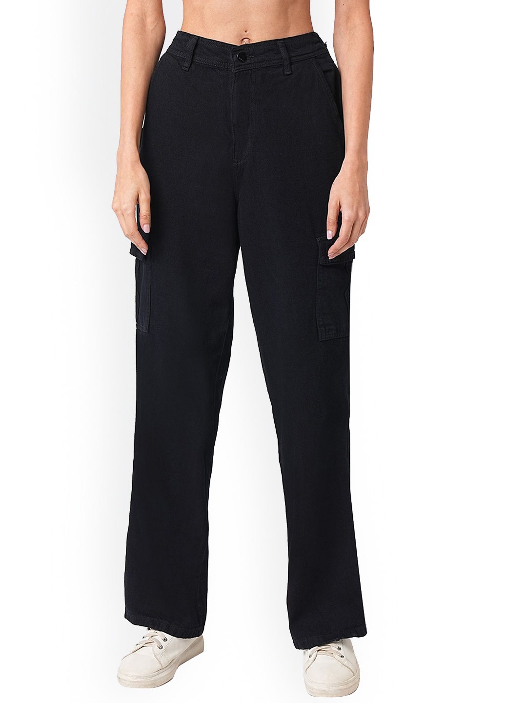 Kraus Jeans Women Loose Fit High-Rise Trousers, Blue