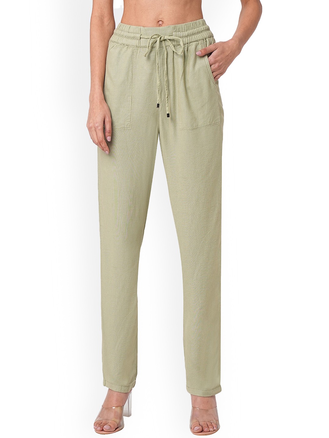 

Kraus Jeans Women Loose Fit High-Rise Trousers, Olive