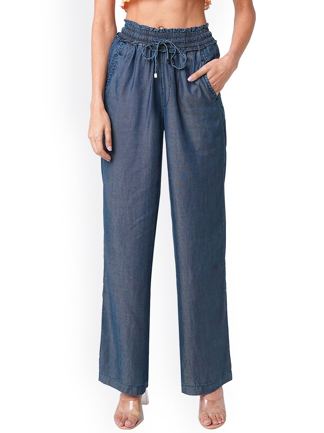 

Kraus Jeans Women Loose Fit High-Rise Pleated Trousers, Blue