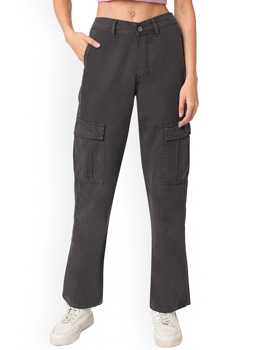 

Kraus Jeans Women Loose Fit High-Rise Trousers, Grey