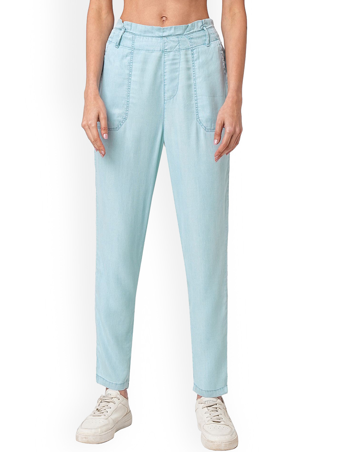 

Kraus Jeans Women Loose Fit High-Rise Pleated Trousers, Blue