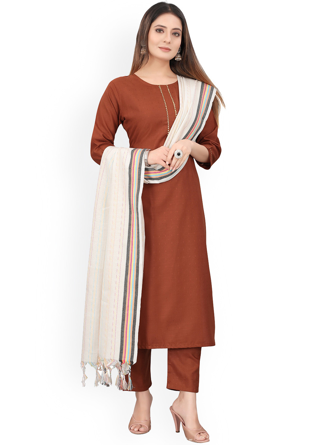 

revika Women Regular Kurta with Trousers & With Dupatta, Mustard