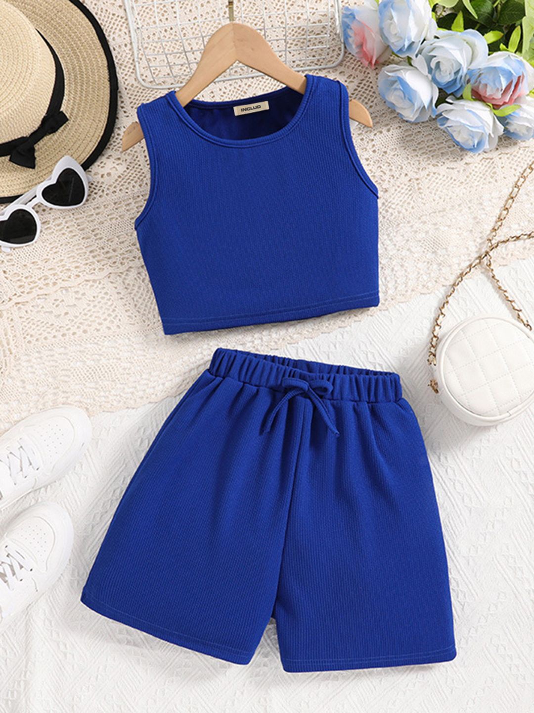 INCLUD Girls Top with Shorts, Blue