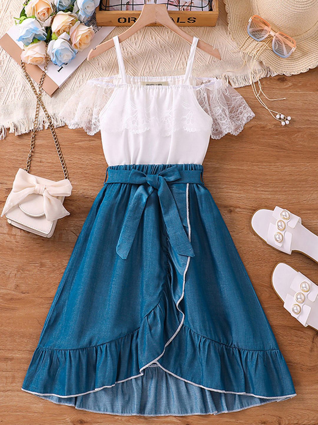

INCLUD Girls Top with Skirt, White