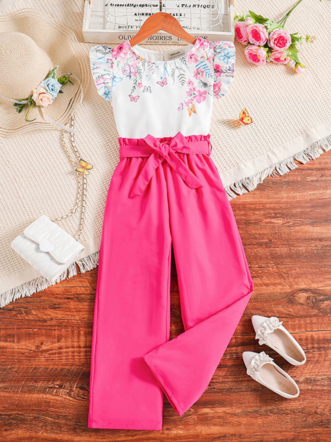 

INCLUD Girls Printed Top with Solid Trousers, Pink