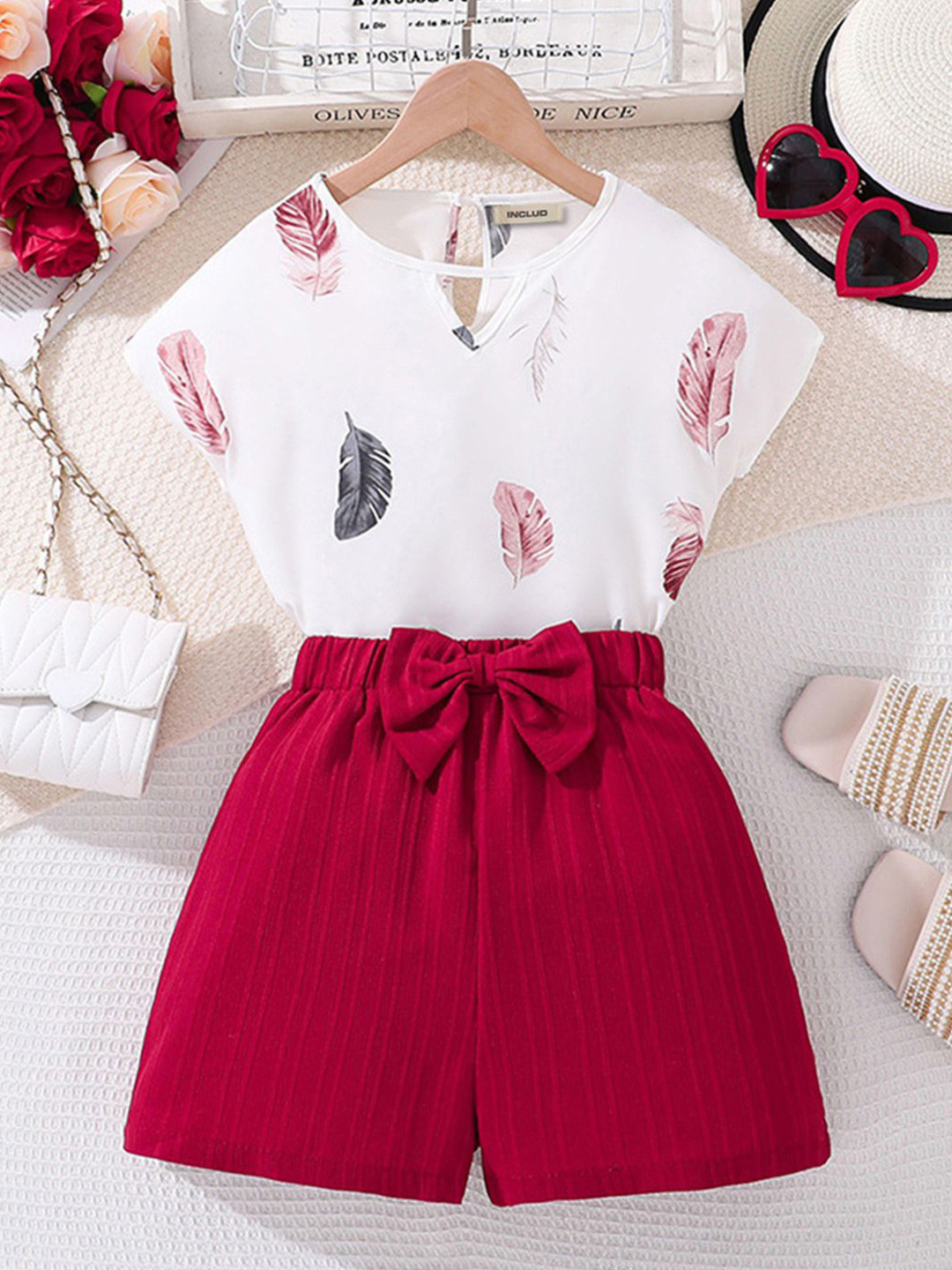 

INCLUD Girls Printed Top with Shorts, Red