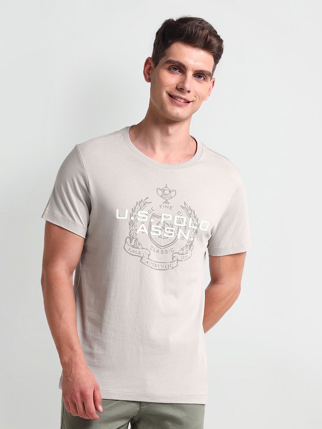 

U.S. Polo Assn. Denim Co. Men Typography Printed Round Neck Slim Fit T-shirt, Grey