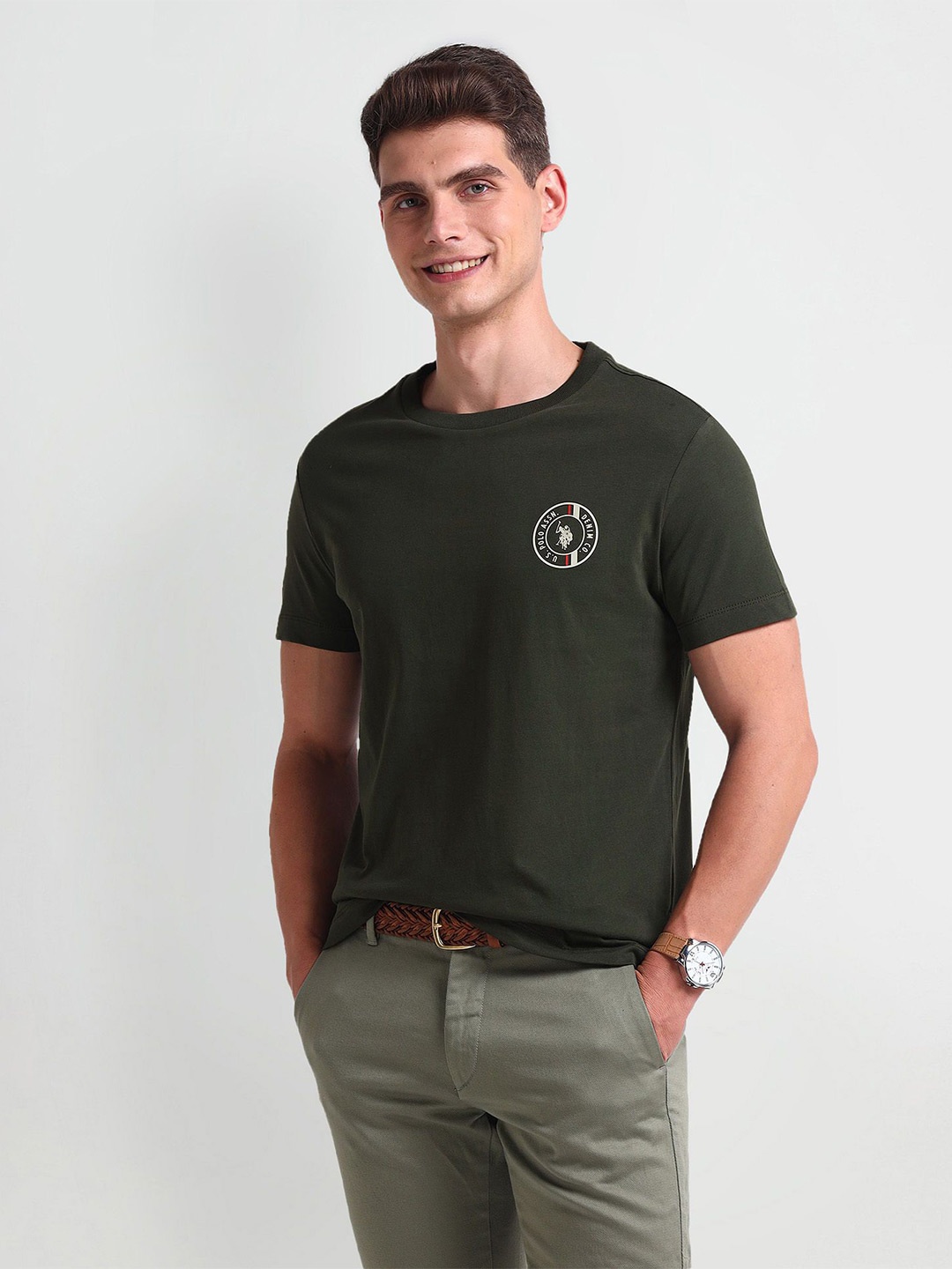 

U.S. Polo Assn. Denim Co. Men Solid Round Neck Slim Fit T-shirt, Green