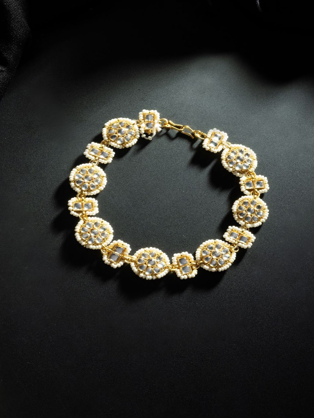 Niscka Gold-Plated Artificial Stones and Beads Studded Sheeshphool Head Jewellery, White
