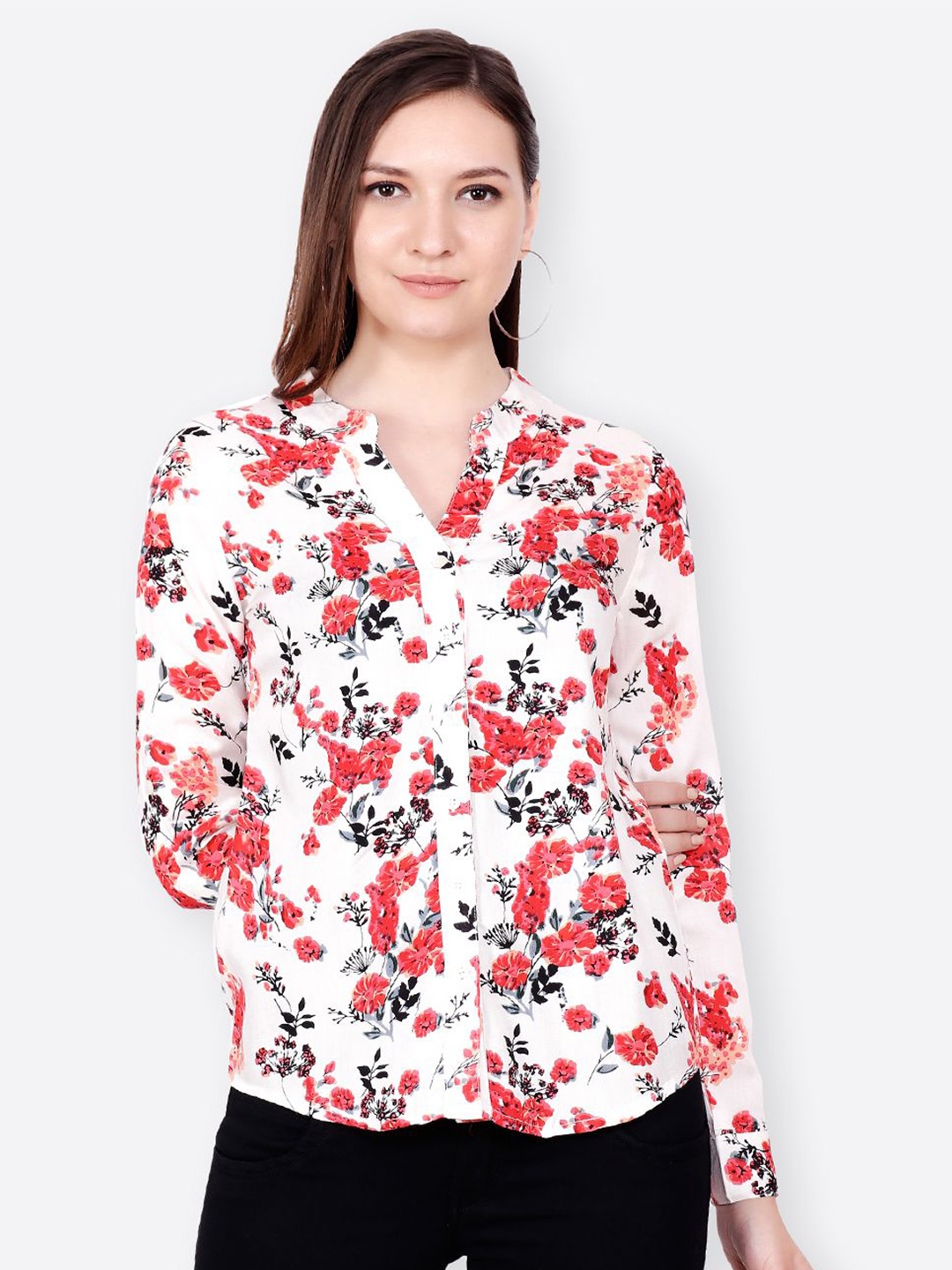 

MINOS Women Classic Floral Opaque Printed Casual Shirt, Red