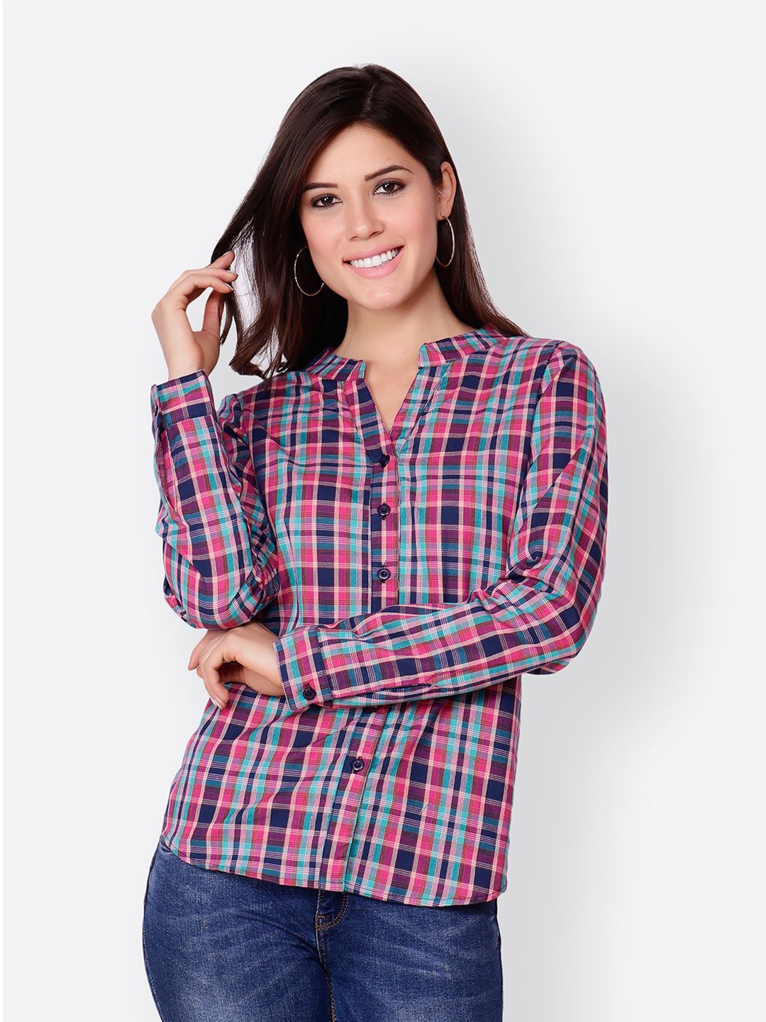 

MINOS Women Classic Tartan Checks Opaque Checked Casual Shirt, Purple