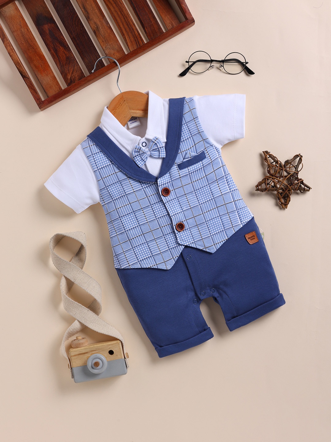 

Moms Love Infant Boys Pure Cotton Party Romper, Blue