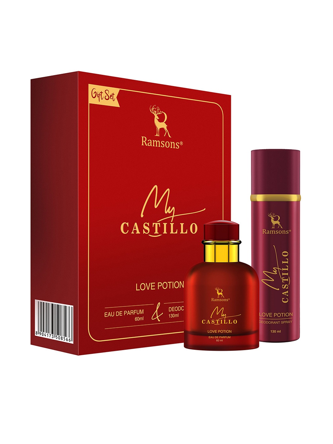 

Ramsons Love Potion Long Lasting Eau De Parfum 60ml & Deodorant 130ml Gift Set, Red