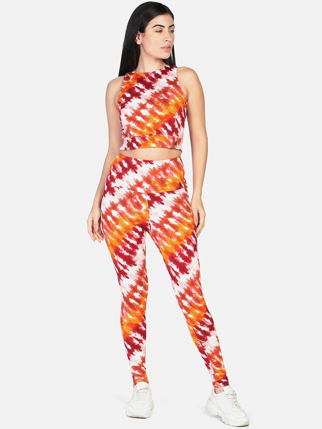 

Aesthetic Bodies Tie & Dye Printed Top With Tights Co-Ords, Orange