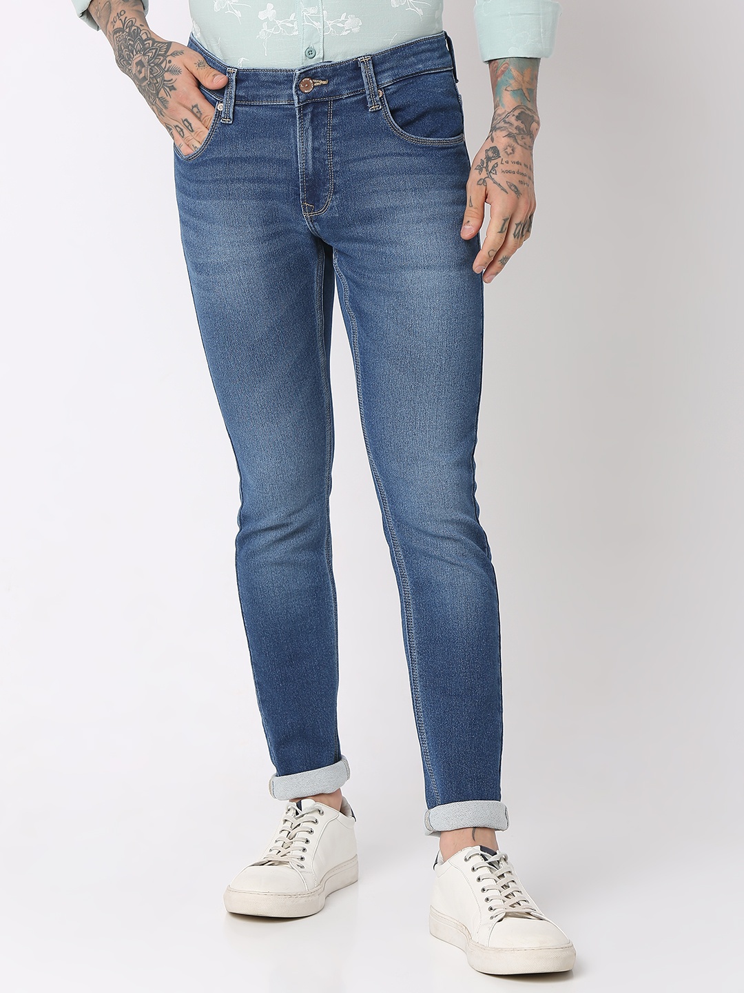 

SPYKAR Men Super Skinny Fit Low-Rise Light Fade Stretchable Jeans, Blue