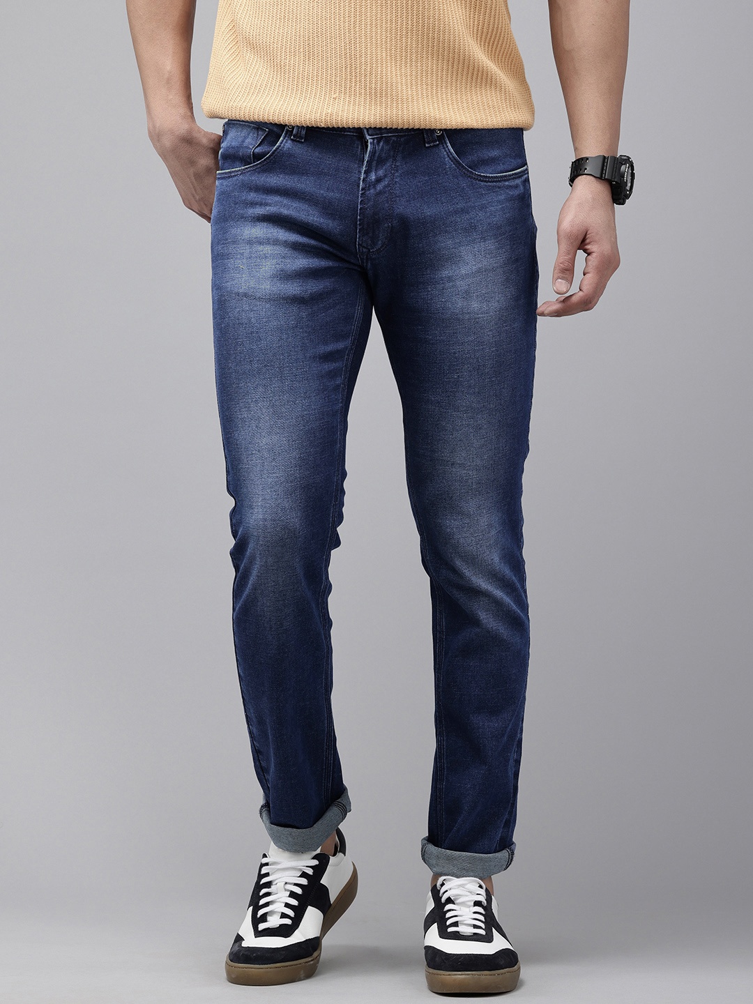 

SPYKAR Men Skinny Slim Fit Low-Rise Light Fade Stretchable Jeans, Blue