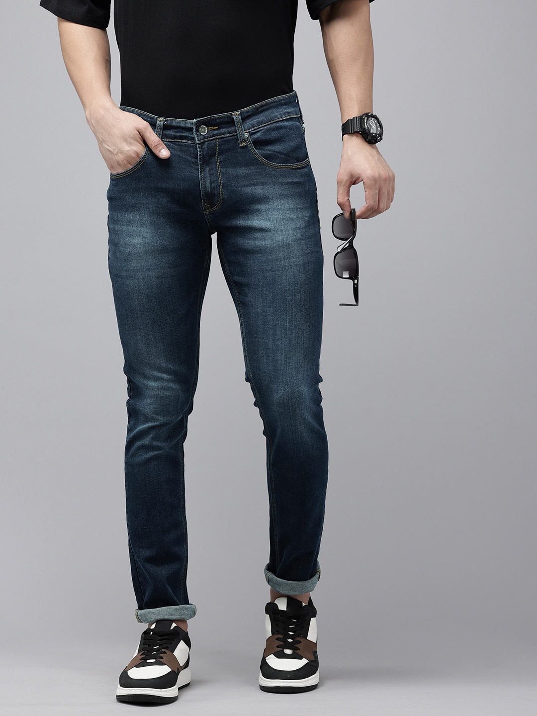 

SPYKAR Men Skinny Slim Fit Low-Rise Heavy Fade Stretchable Jeans, Blue