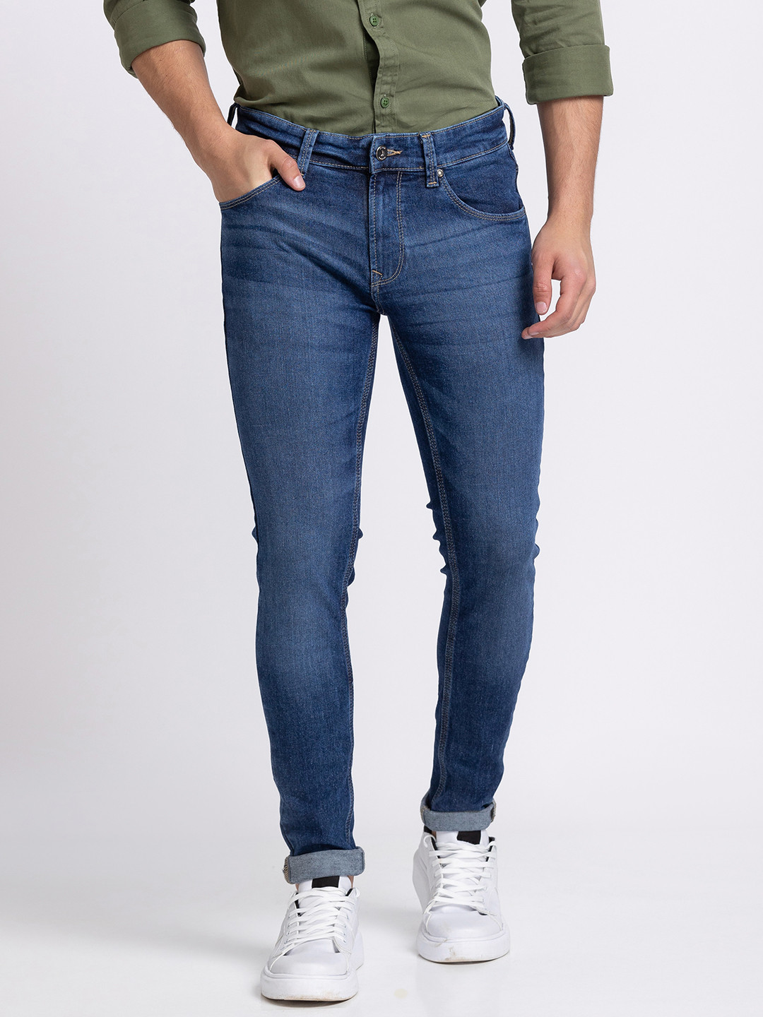 

SPYKAR Men Super Skinny Slim Fit Low-Rise Light Fade Stretchable Jeans, Blue