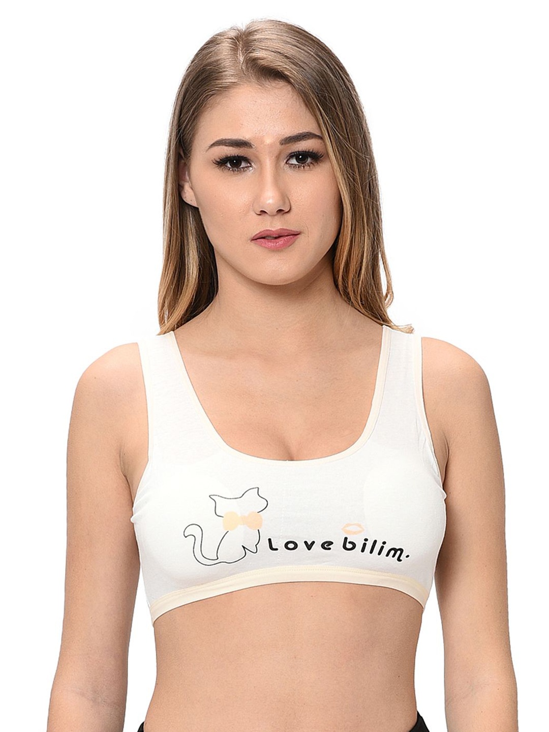 

elina Typography Bra Full Coverage, Yellow