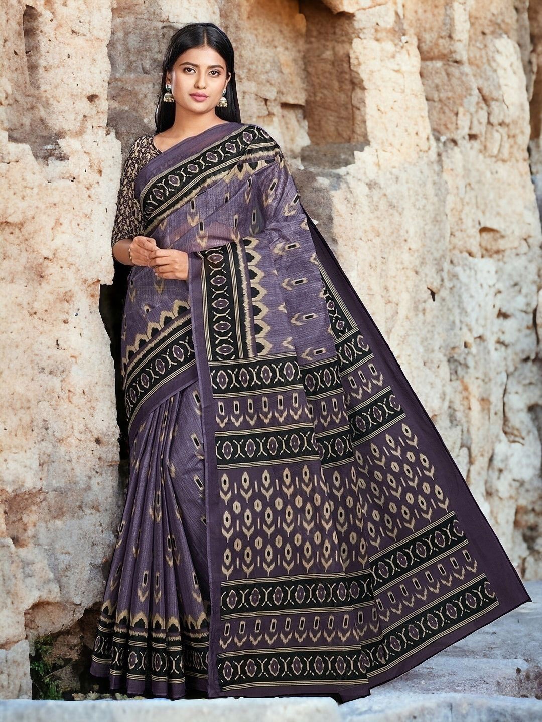 

Jevi Prints Ethnic Motifs Pure Cotton Saree, Lavender