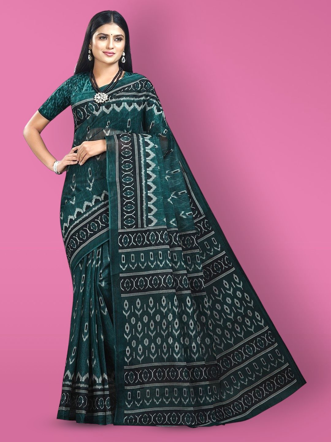 

Jevi Prints Ethnic Motifs Pure Cotton Block Print Saree, Green