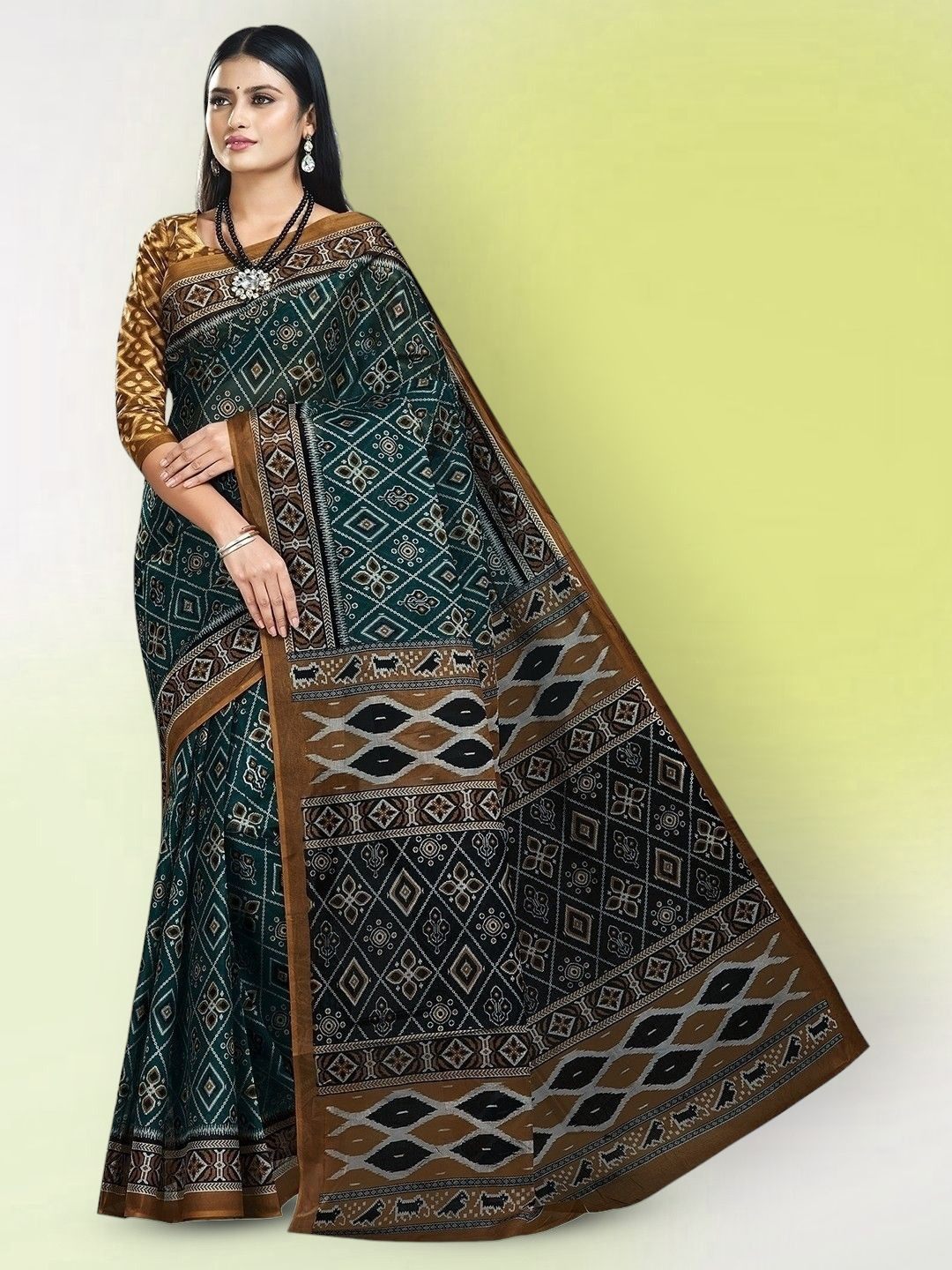 

Jevi Prints Ethnic Motifs Pure Cotton Block Print Saree, Green