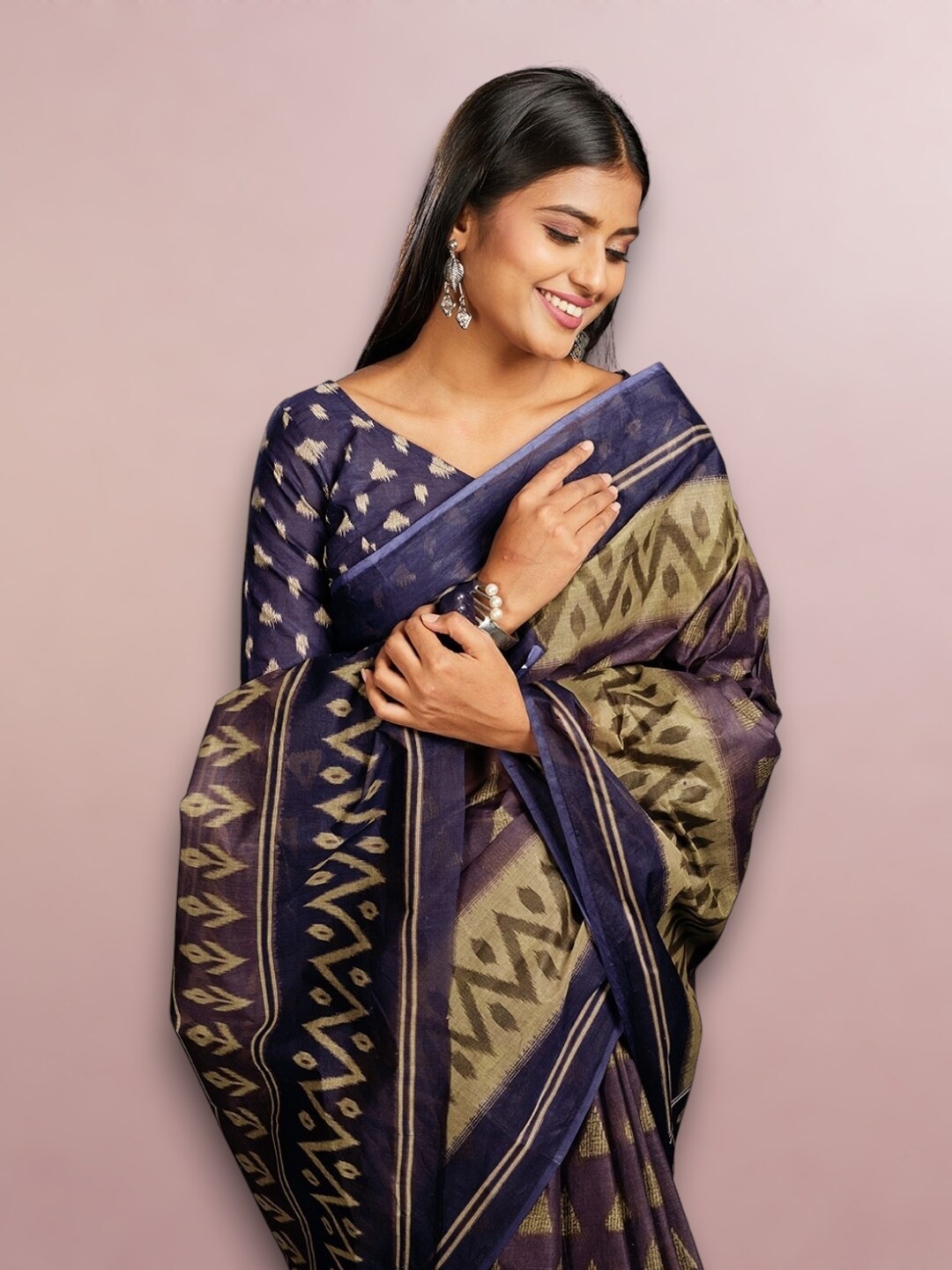 

Jevi Prints Pure Cotton Block Print Saree, Blue