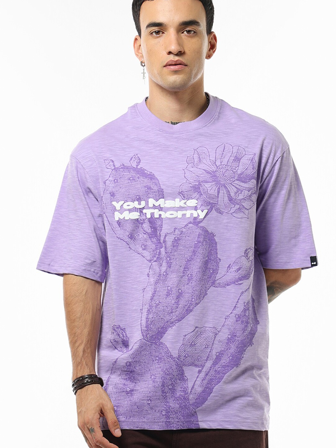 

Bewakoof Air 1.0 Men U Make Me Thorny Graphic Printed Oversized T-shirt, Purple