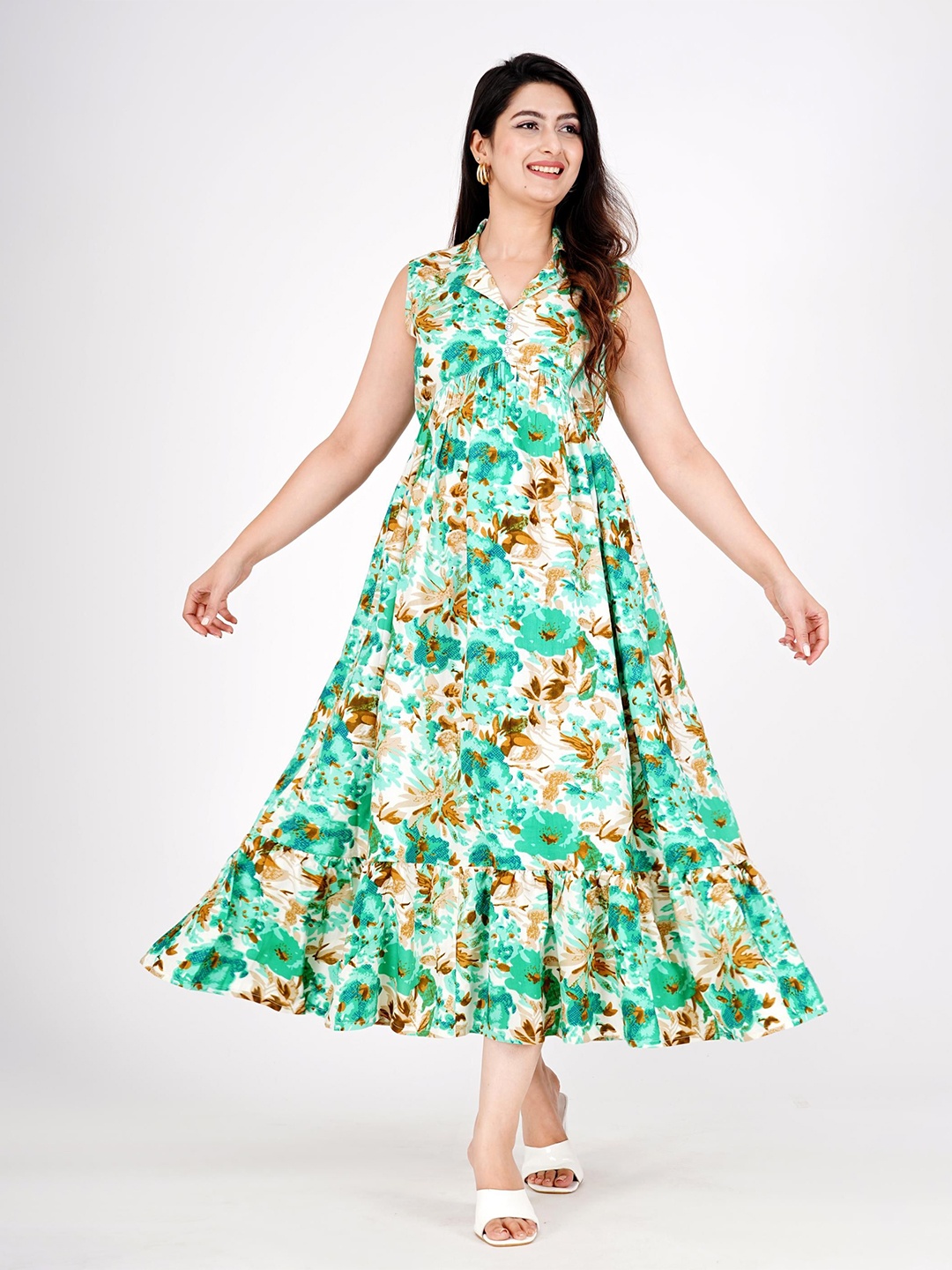 

Mintmarie Floral Print A-Line Midi Dress, Turquoise blue