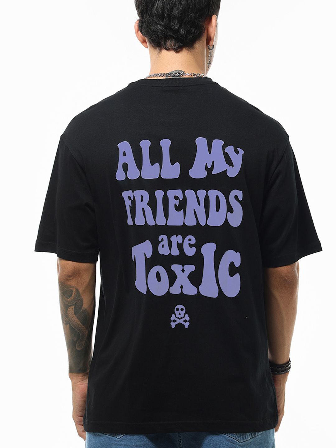 

Bewakoof Men Typography Printed Pure Cotton Oversized T-shirt, Black
