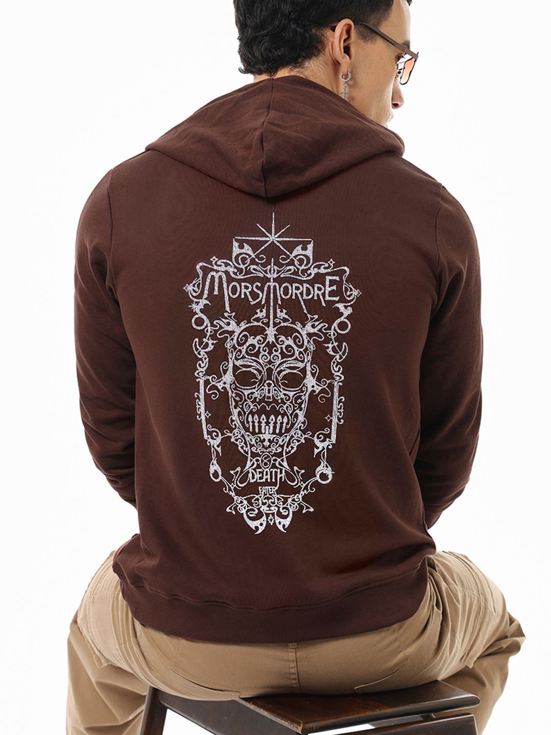 

Bewakoof Men Harry Potter Death Eater Printed Hooded Sweatshirt, Brown