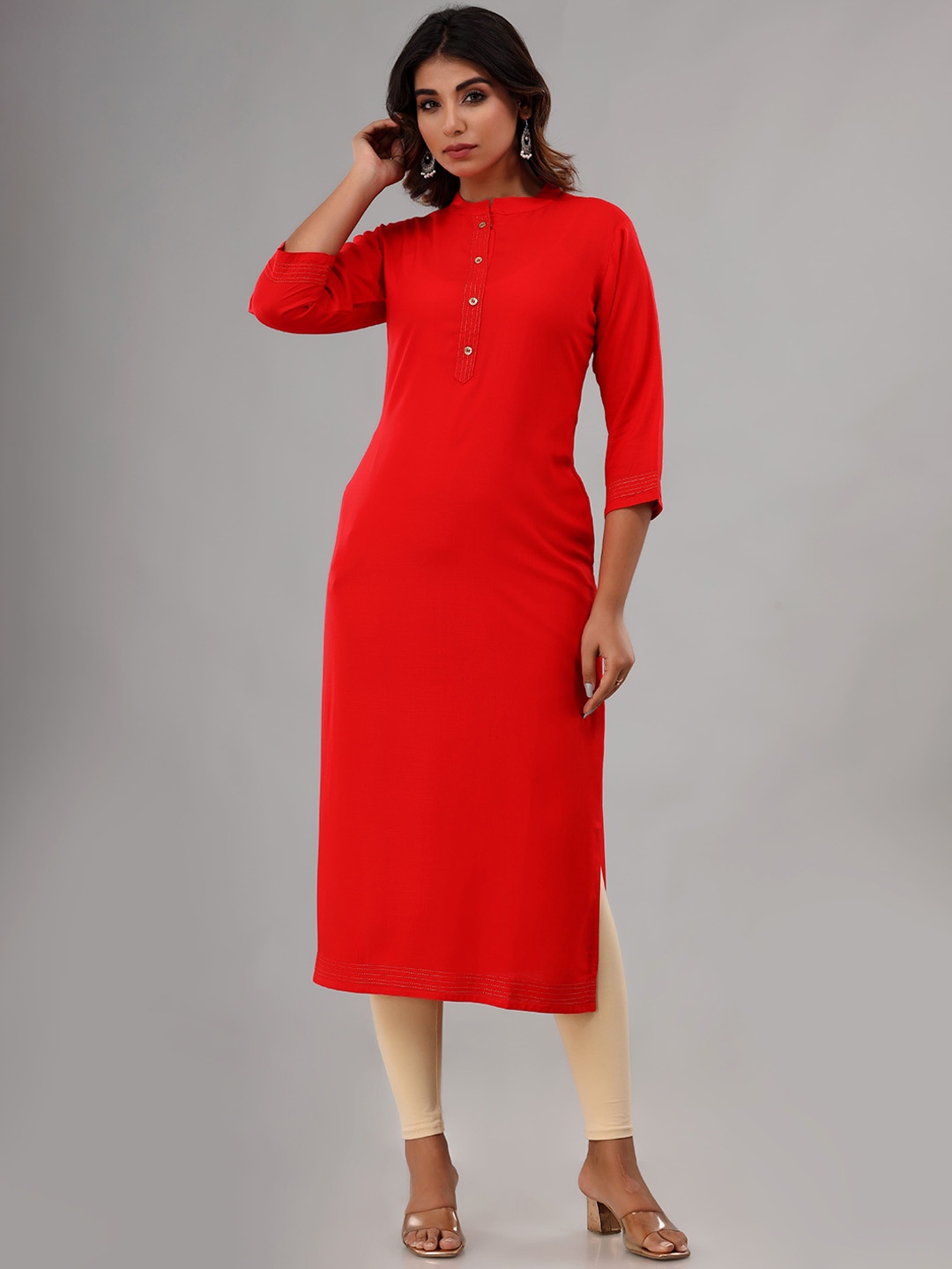 

Rouhab Women Thread Work Kurta, Red