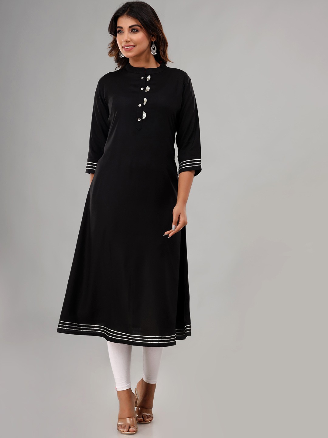

Rouhab Women Thread Work Kurta, Black