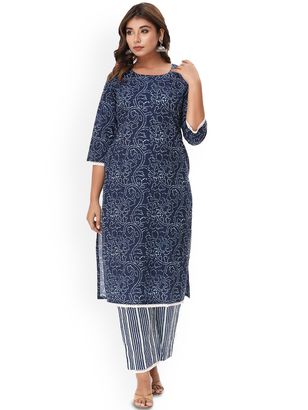 

Rouhab Women Printed Regular Kurta with Trousers, Blue