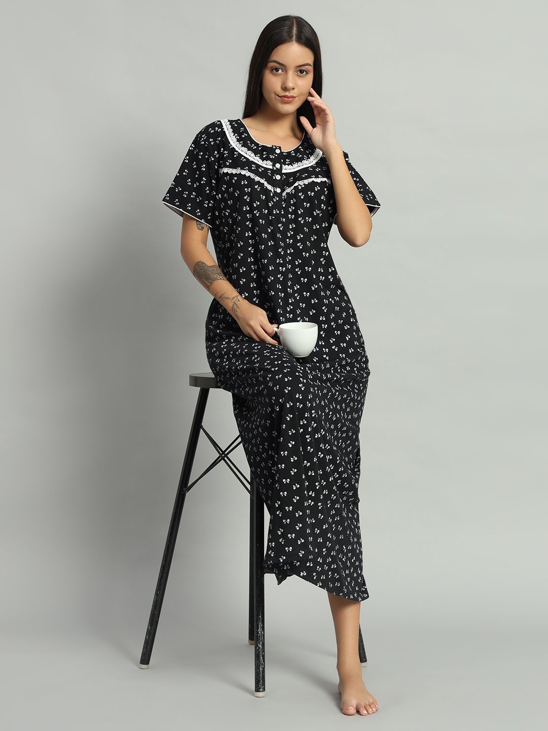 

SEPHANI Printed Maxi Nightdress, Black