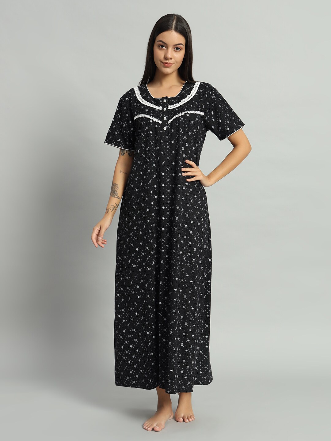 

SEPHANI Printed Maxi Nightdress, Black
