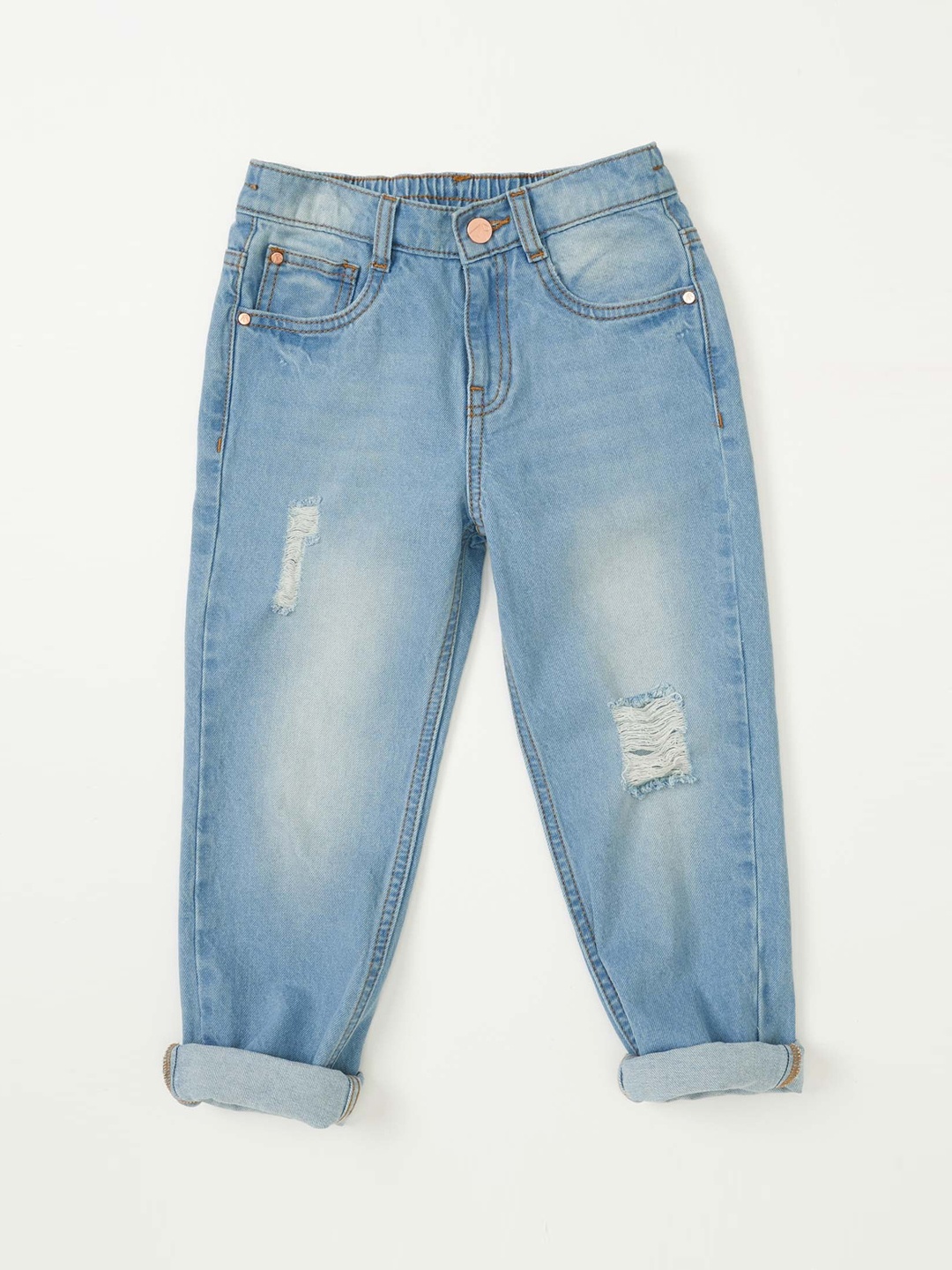 Angel & Rocket Girls Slim Fit Mildly Distressed Light Fade Stretchable Jeans, Blue