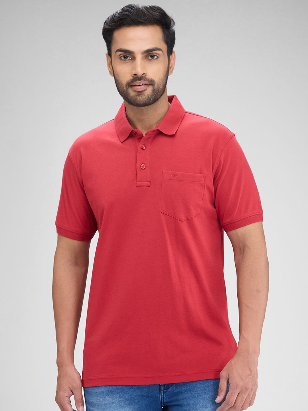 

ColorPlus Men Polo Collar Pockets T-shirt, Red