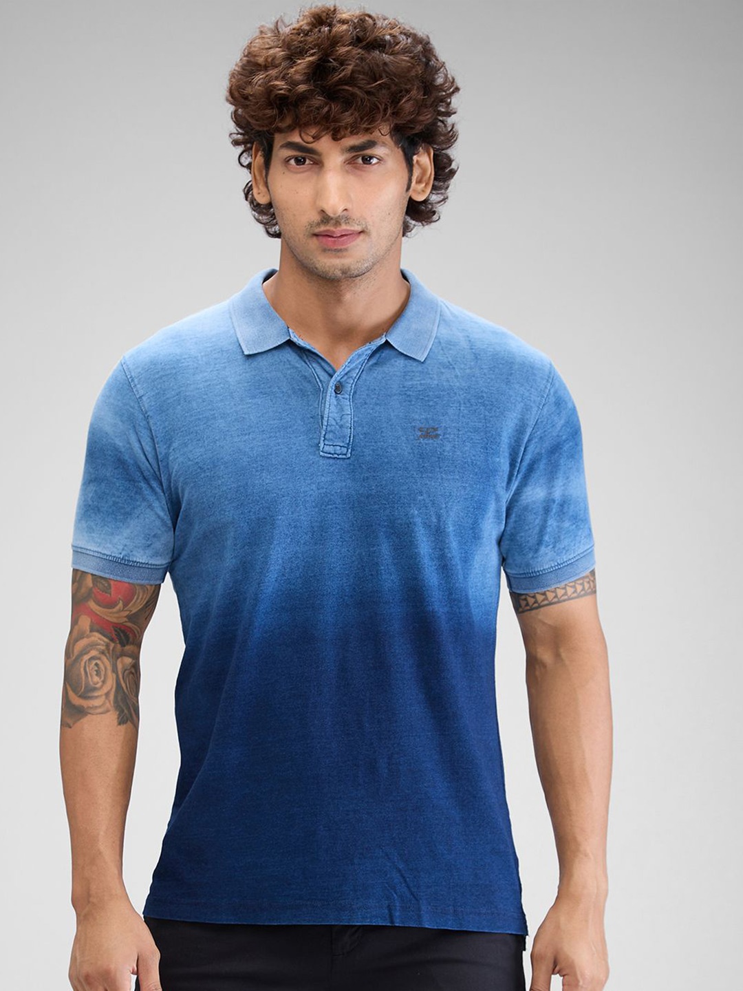 

ColorPlus Men Dyed Polo Collar Applique T-shirt, Blue