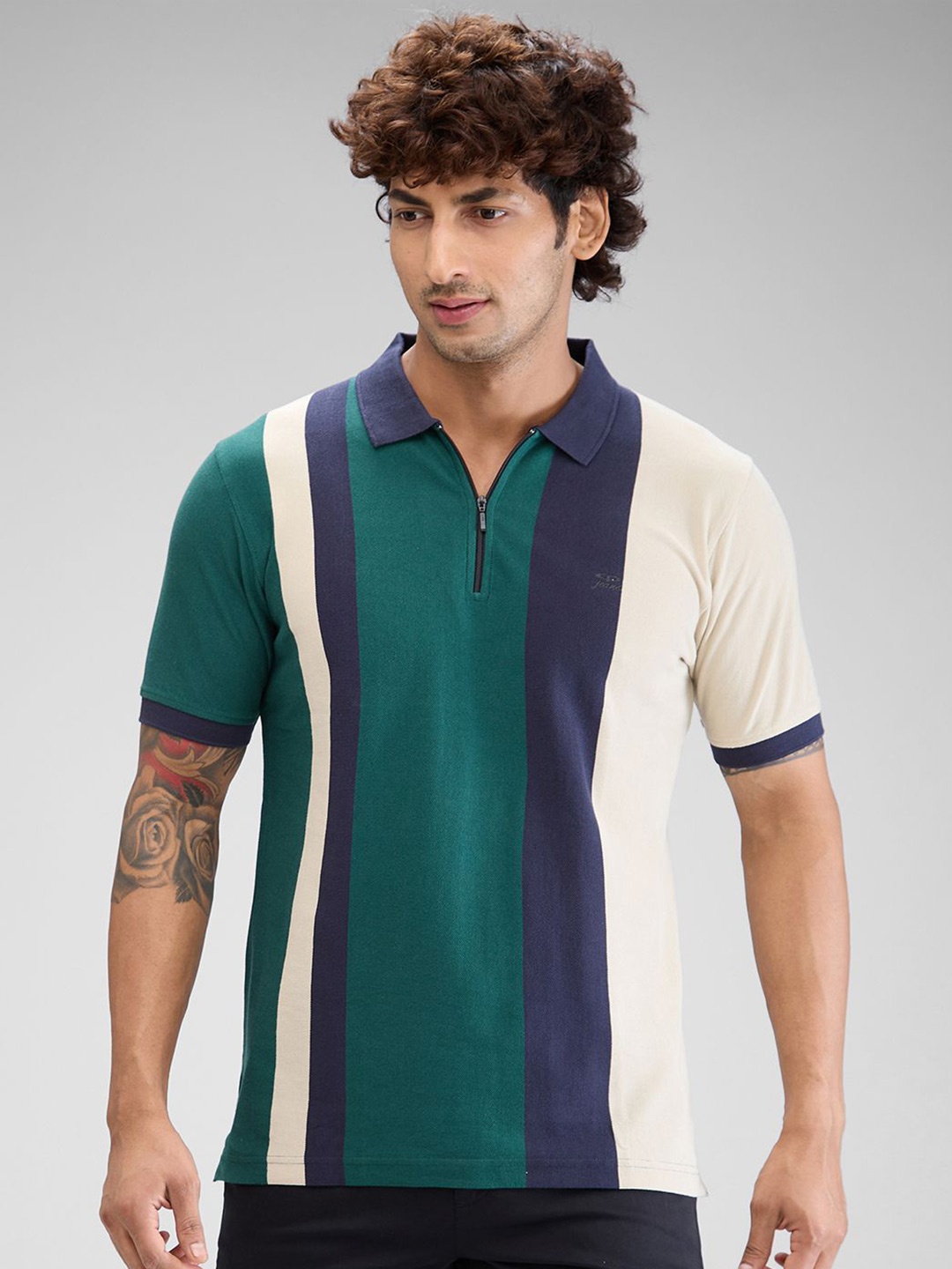 

ColorPlus Men Colourblocked Polo Collar Pockets T-shirt, Green