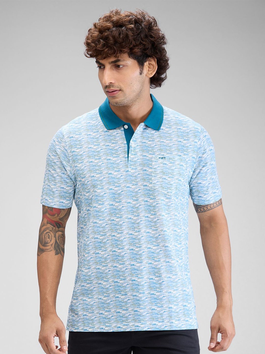 

ColorPlus Men Printed Polo Collar Pockets T-shirt, Blue