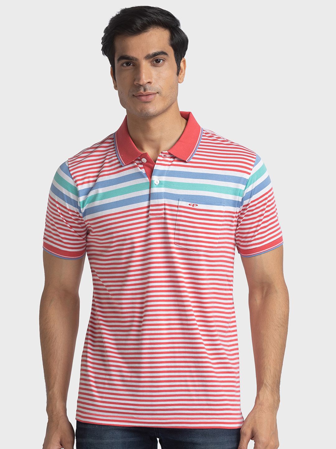 

ColorPlus Men Striped Polo Collar Pockets T-shirt, Red